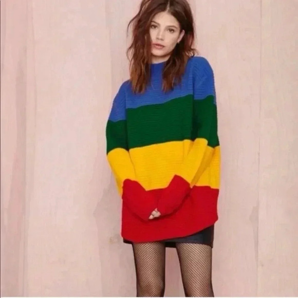 UNIF Women's Small Crayola Sweater Stripe Primary Color Block Mock Neck Emma Cha - Picture 3 of 16